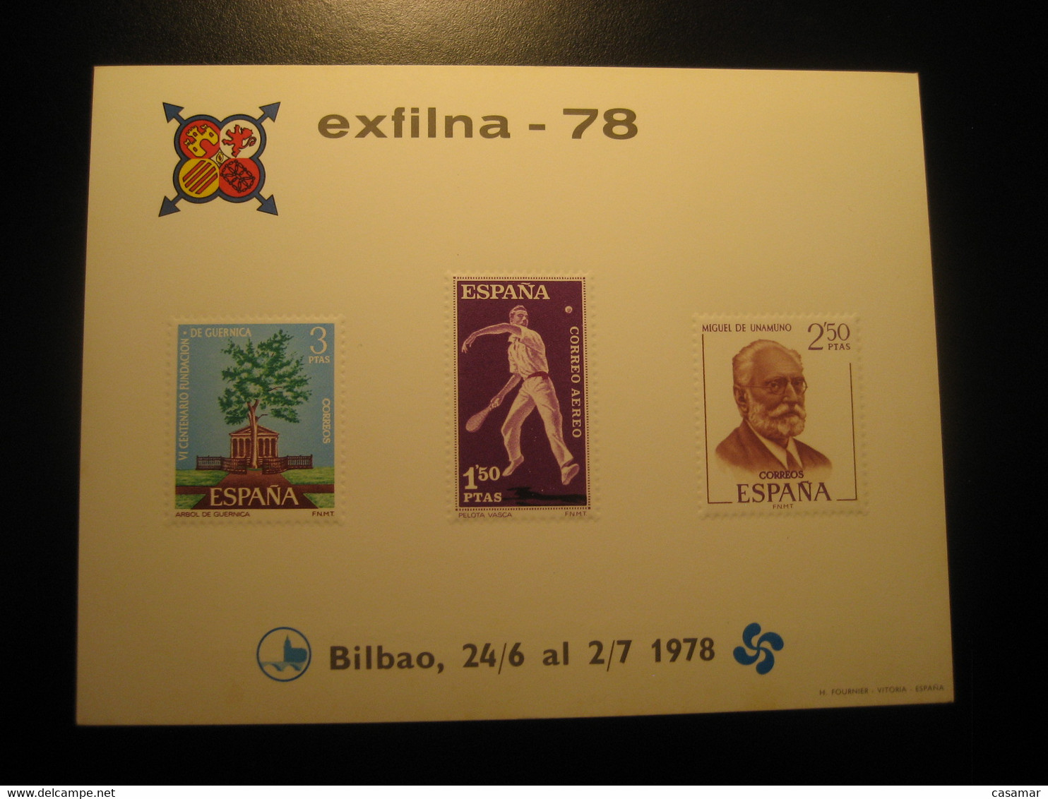 BILBAO Vizcaya 1978 Exfilna Guernica Tree Pelota Vasca Game Unamuno Engraving Card Proof SPAIN Document - Proofs & Reprints