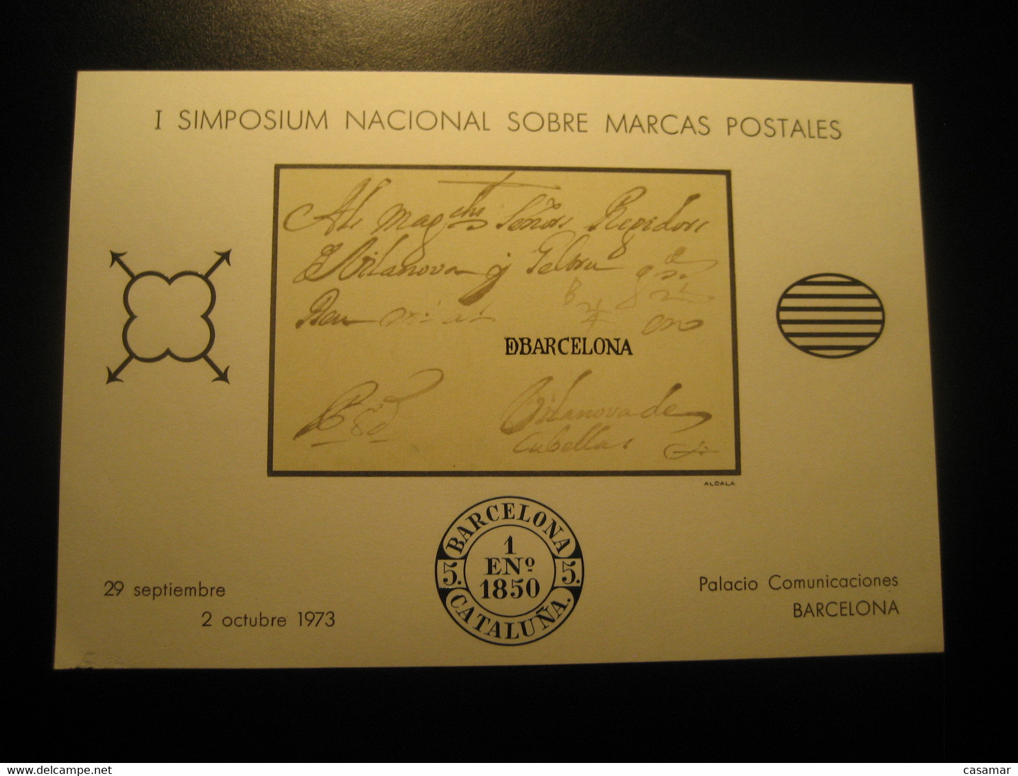 BARCELONA 1973 Simposium Nacinal Sobre Marcas Postales Engraving Card Proof SPAIN Document - Proeven & Herdrukken