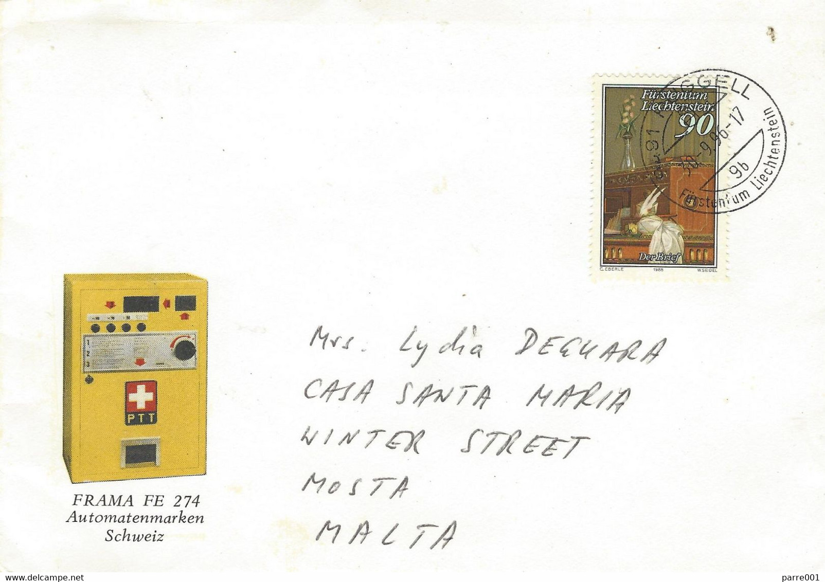 Liechtenstein 1996 Ruggell Letter Writing Marie-Thérèse Princesse De Lamballe Painter Anton Hickel Cover - Brieven En Documenten