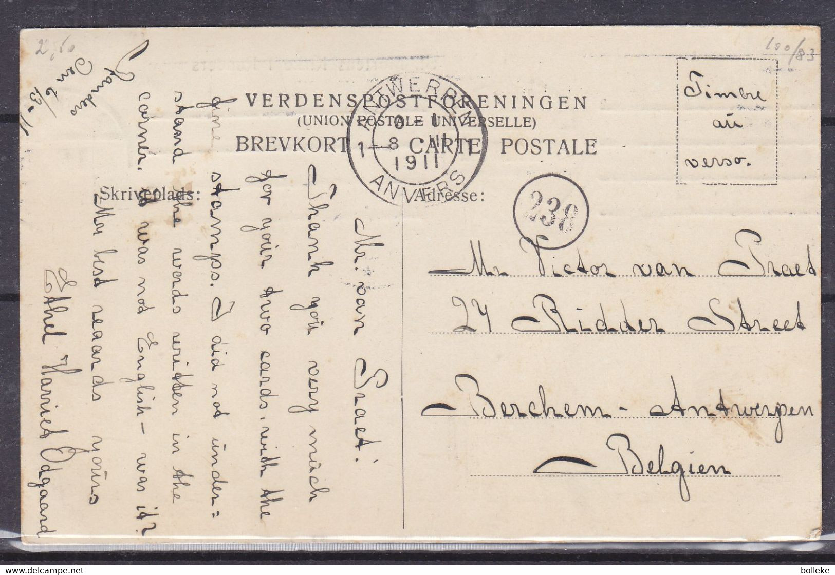 Danemark - Carte Postale De 1911 - Oblit Randers - Exp Vers Antwerpen - église - Briefe U. Dokumente