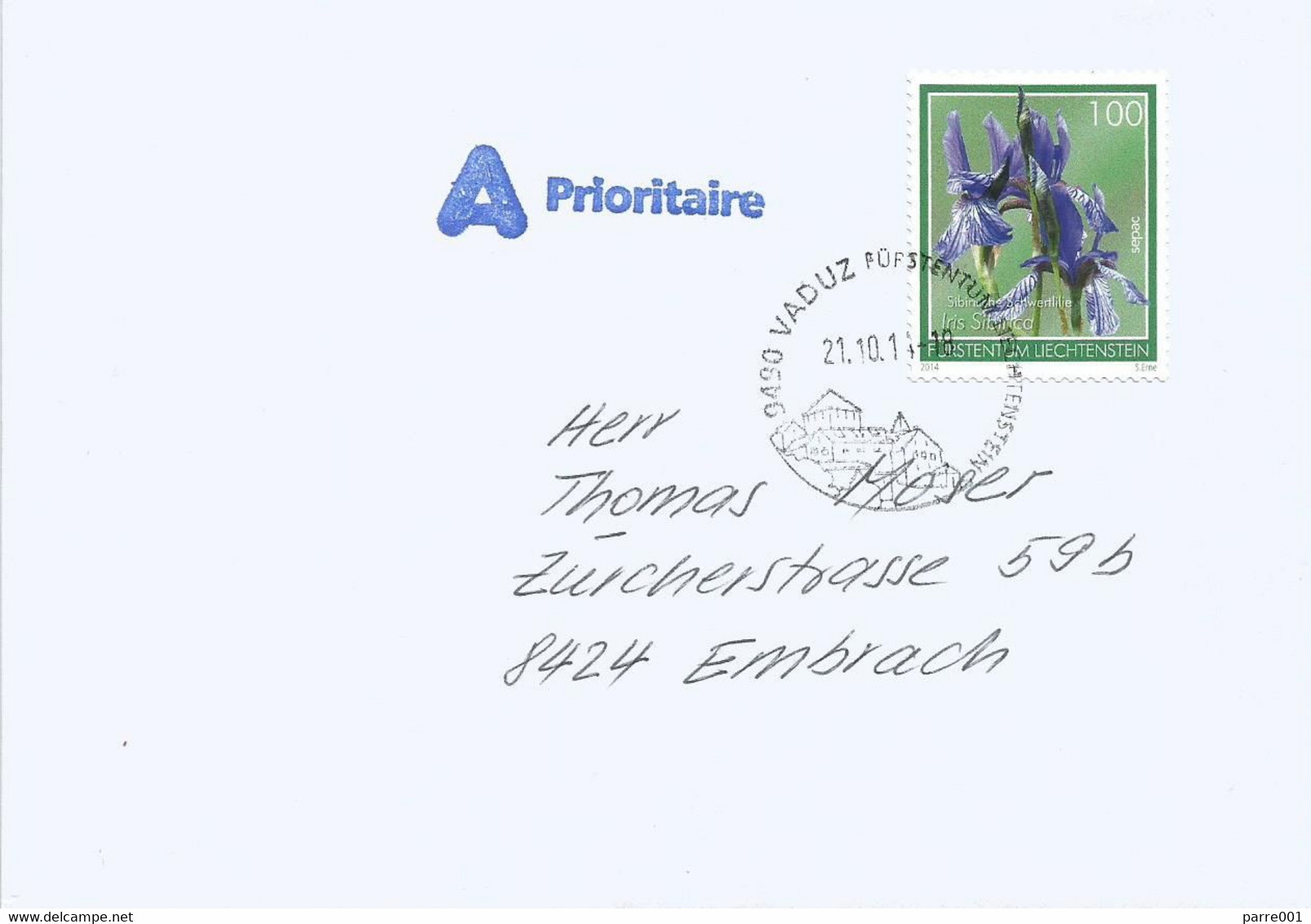 Liechtenstein 2014 Vaduz Siberian Sword Lily Iris Sibirica Cover - Brieven En Documenten