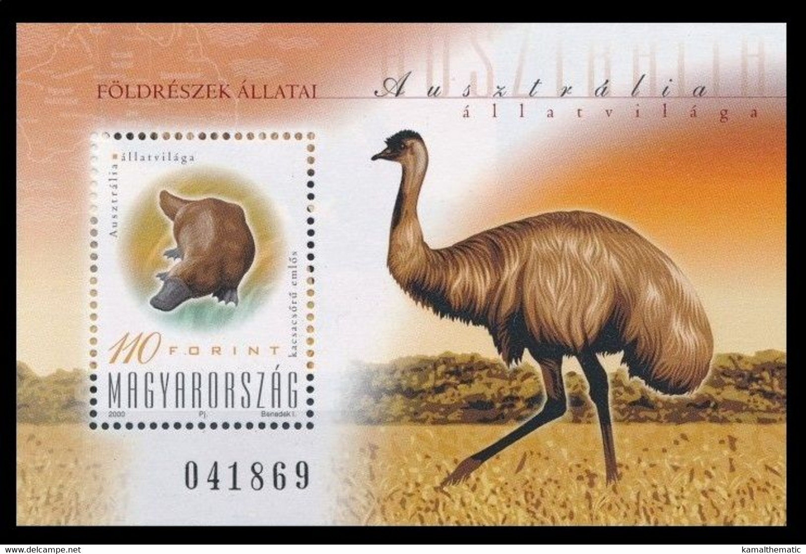 Emu, Birds, Platypus Egg Laying Mammal Animals, Hungary 2000 MNH MS - Struisvogels