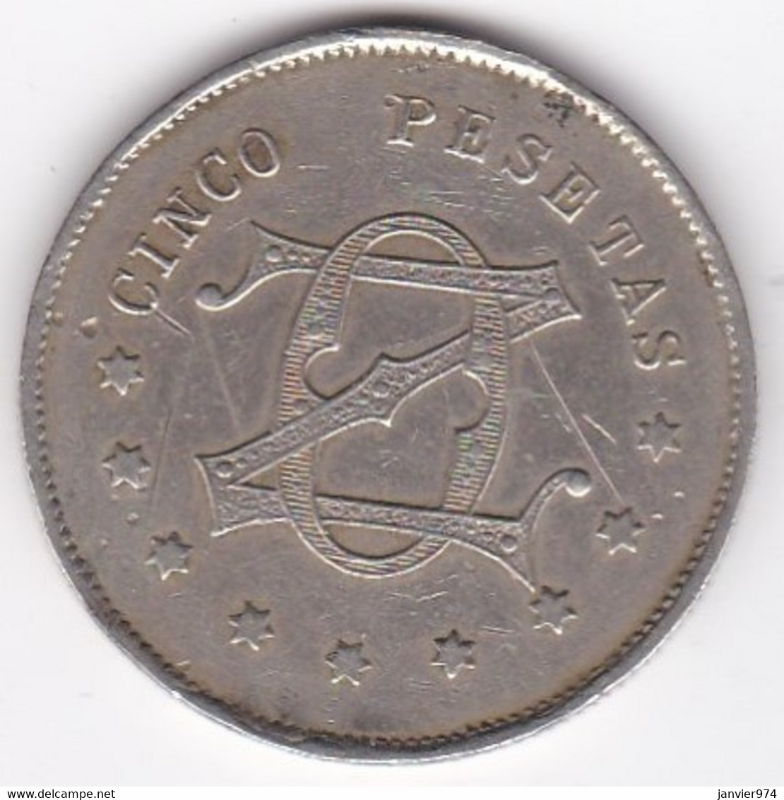 Espagne. 5 Pesetas, Monogramme O. Z. à Identifier Et à Localiser - Monetary/Of Necessity