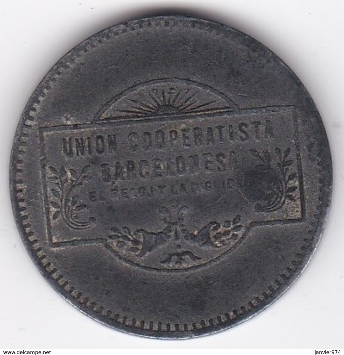 Jeton Union Coopérative De Barcelone El Reloj Y La Dignidad 5 Pesetas - Monedas/ De Necesidad