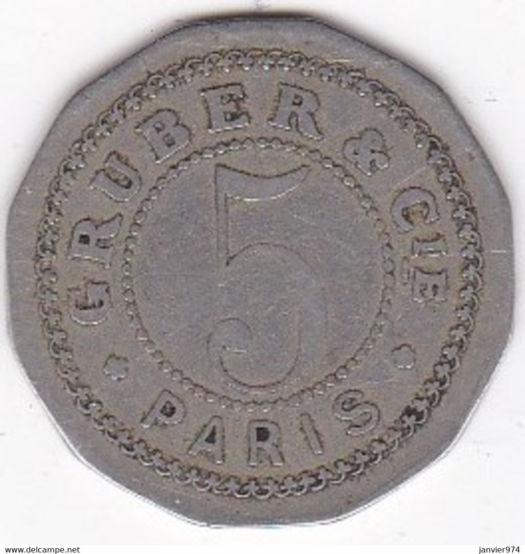 75 Paris Jeton Gruber & Cie 5 Centimes, En Maillechort Dodécagonal - Monétaires / De Nécessité