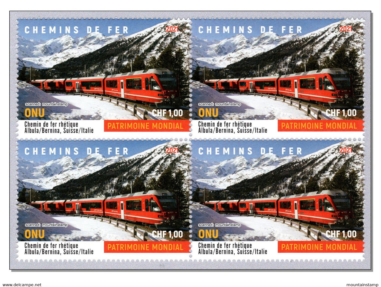 United Nations 2021 Unesco Eisenbahnen Railway Mountains Berge Bernina Railway Piz Morteratsch Piz Bernina - MNH Block 4 - Nuovi