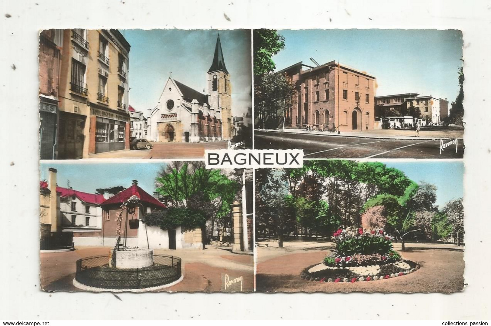 Cp, 92, BAGNEUX, Multivues, Multi Vues , église ,écoles , Puits,square ,ed. Raymon - Bagneux