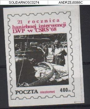 POLAND SOLIDARITY SOLIDARNOSC 21ST ANNIVERSARY OF 1968 INVASION OF CZECHOSLOVAKIA (SOLID0274/0066C) - Errors, Freaks & Oddities (EFO)