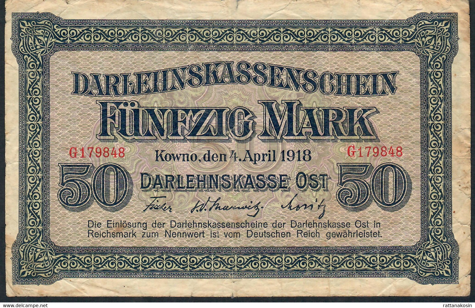 LITHUANIA  KOWNO  PR132 50 MARK 1918  German Occupation                FINE +        NO P.h. - Litouwen