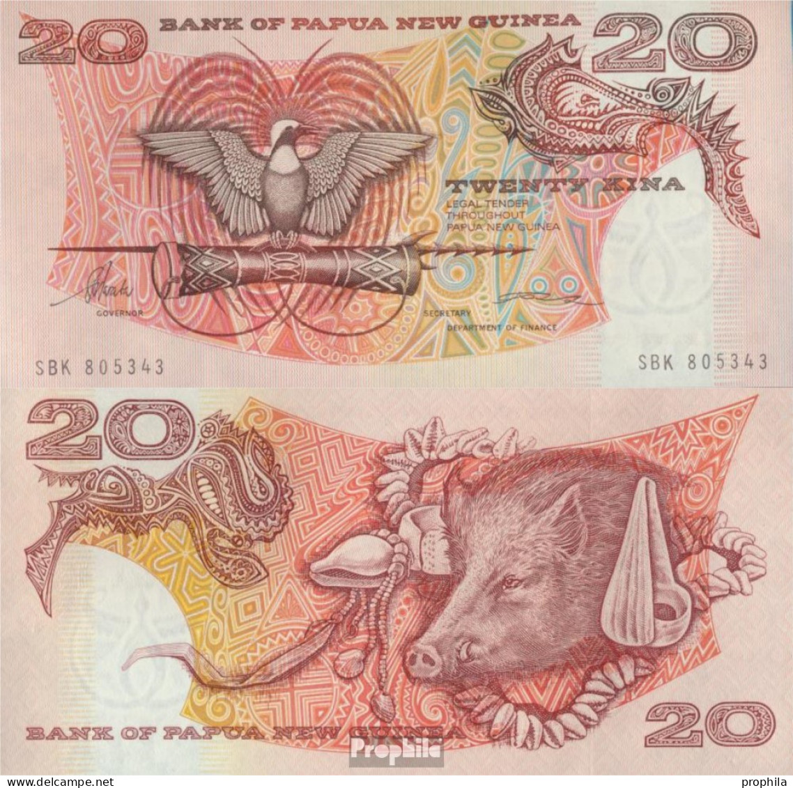 Papua-Neuguinea Pick-Nr: 10b1, Signatur 5 Bankfrisch 20 Kina - Papua New Guinea