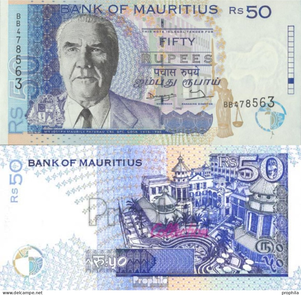 Mauritius Pick-Nr: 43 Bankfrisch 1998 50 Rupees - Mauritius