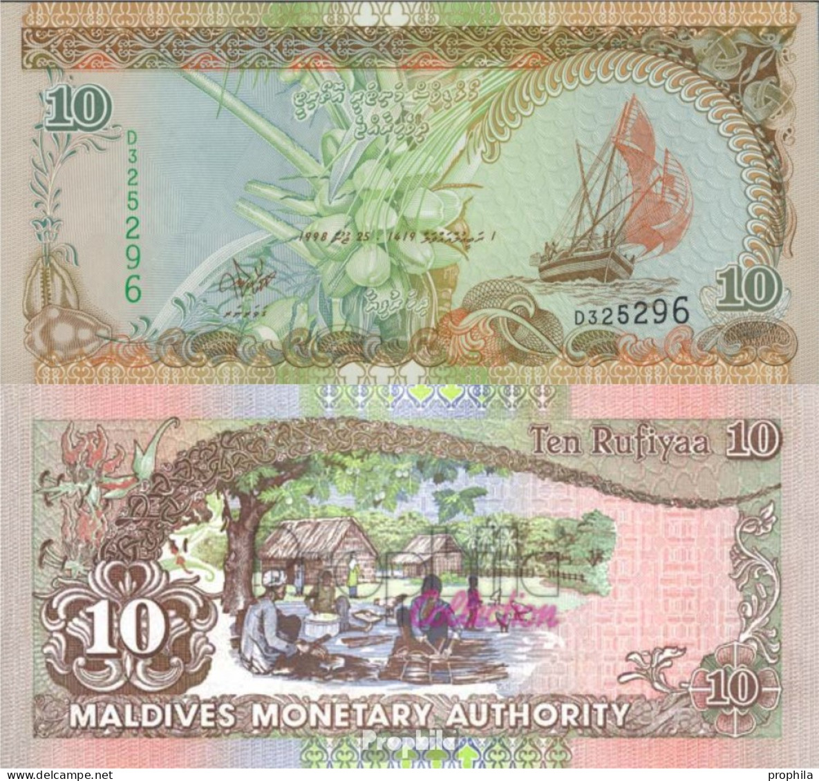 Malediven Pick-Nr: 19b Bankfrisch 1998 10 Rufiyaa - Maldive