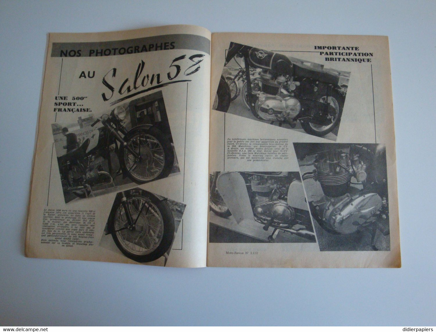 Moto-Revue,1958,salon De La Moto 58,Matchless 250cc,Royal-Enfield,le Vélovap,champions Suédois - Motorrad