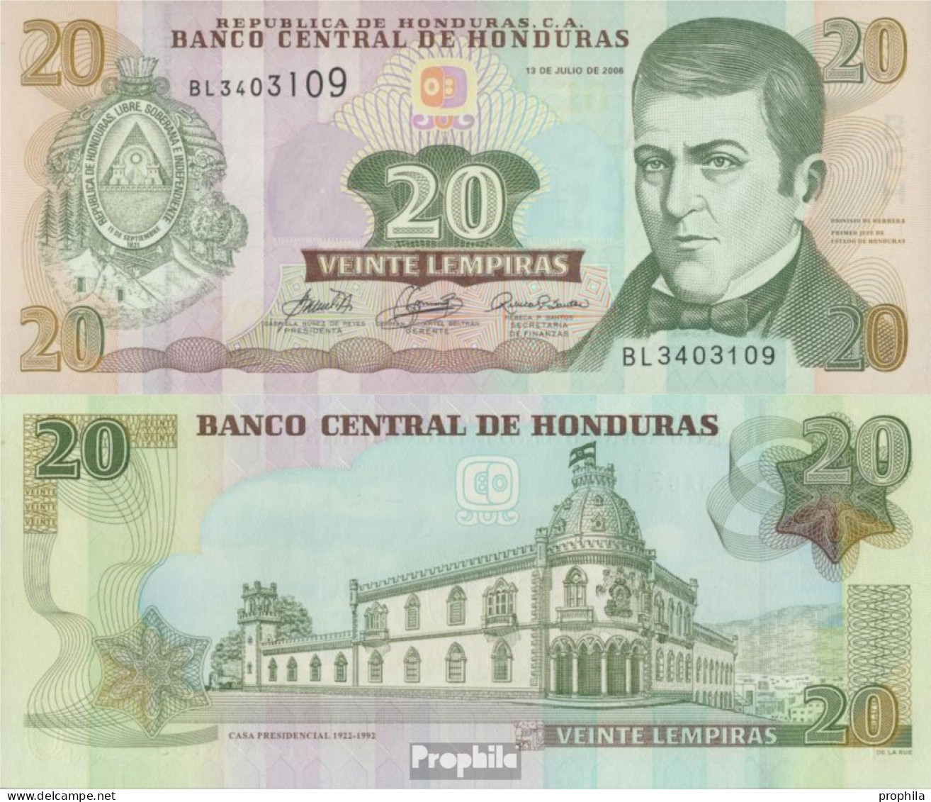 Honduras Pick-Nr: 93 Bankfrisch 2006 20 Lempiras - Honduras