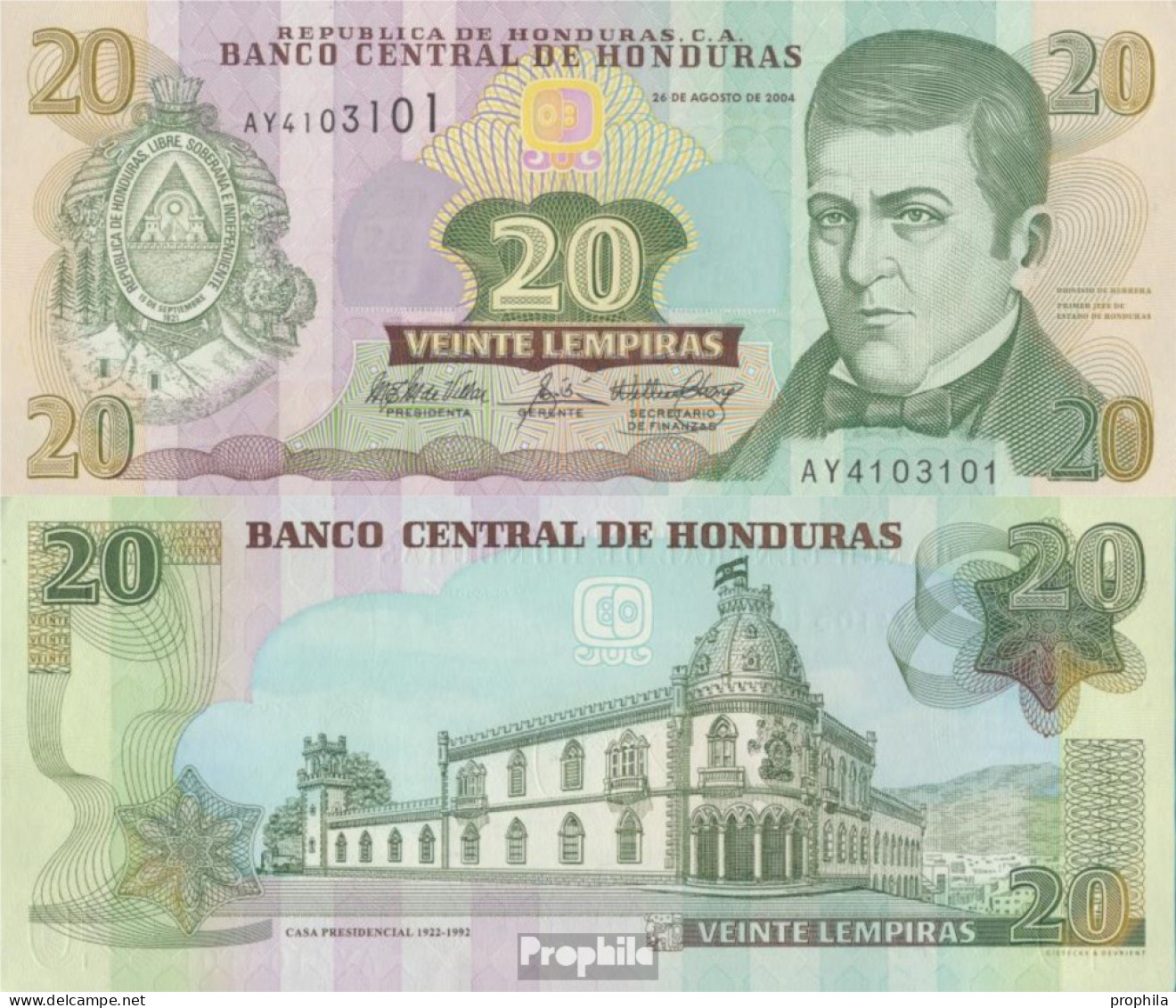 Honduras Pick-Nr: 92 Bankfrisch 2004 20 Lempiras - Honduras