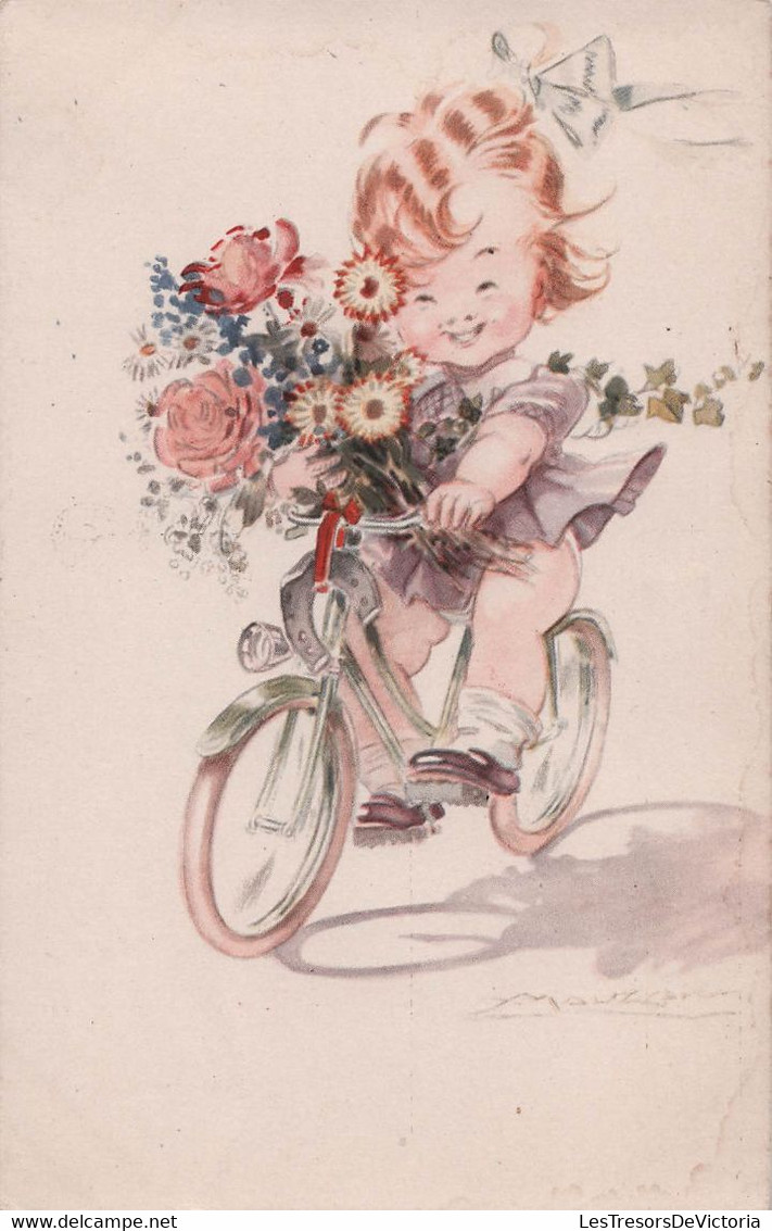 CPA Illustrateur - Mauzan - Fillette à Vélo Avec Fleurs Et Fer à Cheval - Mauzan, L.A.
