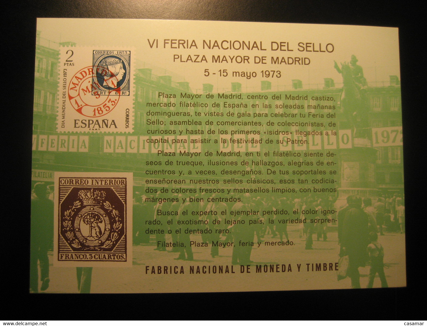 MADRID 1973 Feria Nacional Del Sello Big Card Proof SPAIN Document - Ensayos & Reimpresiones