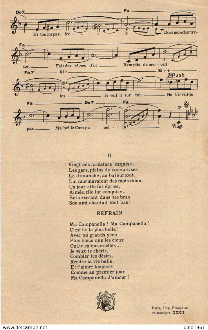 VP20.381 - PARIS - Ancienne Partition Musicale ¨ Ma Campanella ¨ Par F. GOUIN / Paroles De JERTAL / Musique De DUFAS ... - Partitions Musicales Anciennes