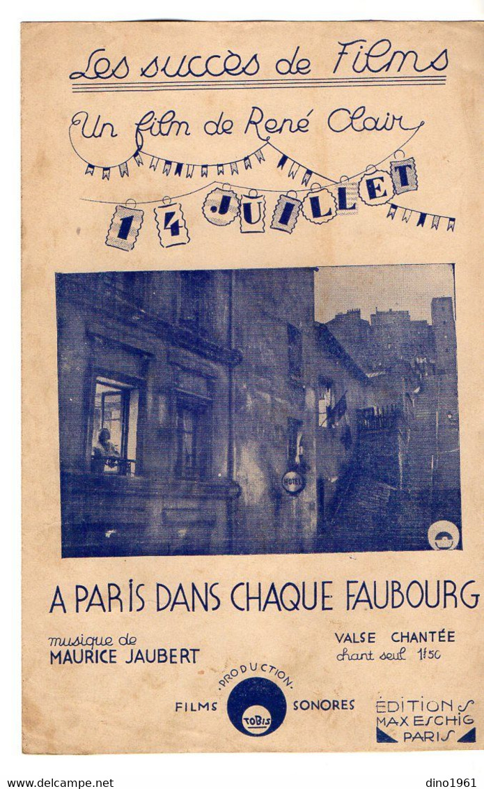 VP20.383 - PARIS - Ancienne Partition Musicale ¨ A Paris Dans Chaque Faubourg ¨ Paroles De R. CLAIR / Musique De JAUBERT - Partituras