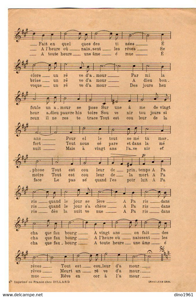 VP20.383 - PARIS - Ancienne Partition Musicale ¨ A Paris Dans Chaque Faubourg ¨ Paroles De R. CLAIR / Musique De JAUBERT - Spartiti