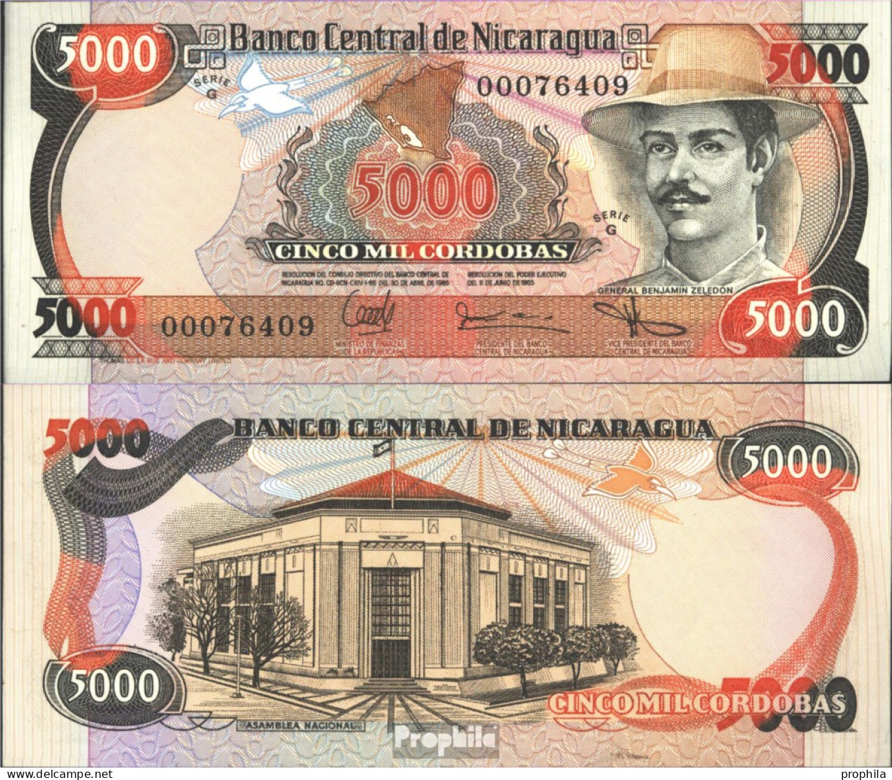 Nicaragua Pick-Nr: 146 Bankfrisch 1985 5.000 Córdobas - Nicaragua