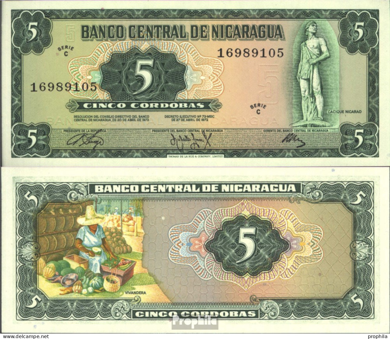 Nicaragua Pick-Nr: 122a Bankfrisch 1972 5 Córdobas - Nicaragua