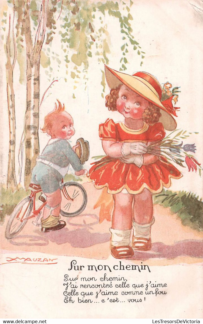 CPA Illustrateur - Mauzan - Sr Mon Chemin - Comptine Et Poème - Enfants Amoureux - Vélo - Ed Benjamin - Mauzan, L.A.