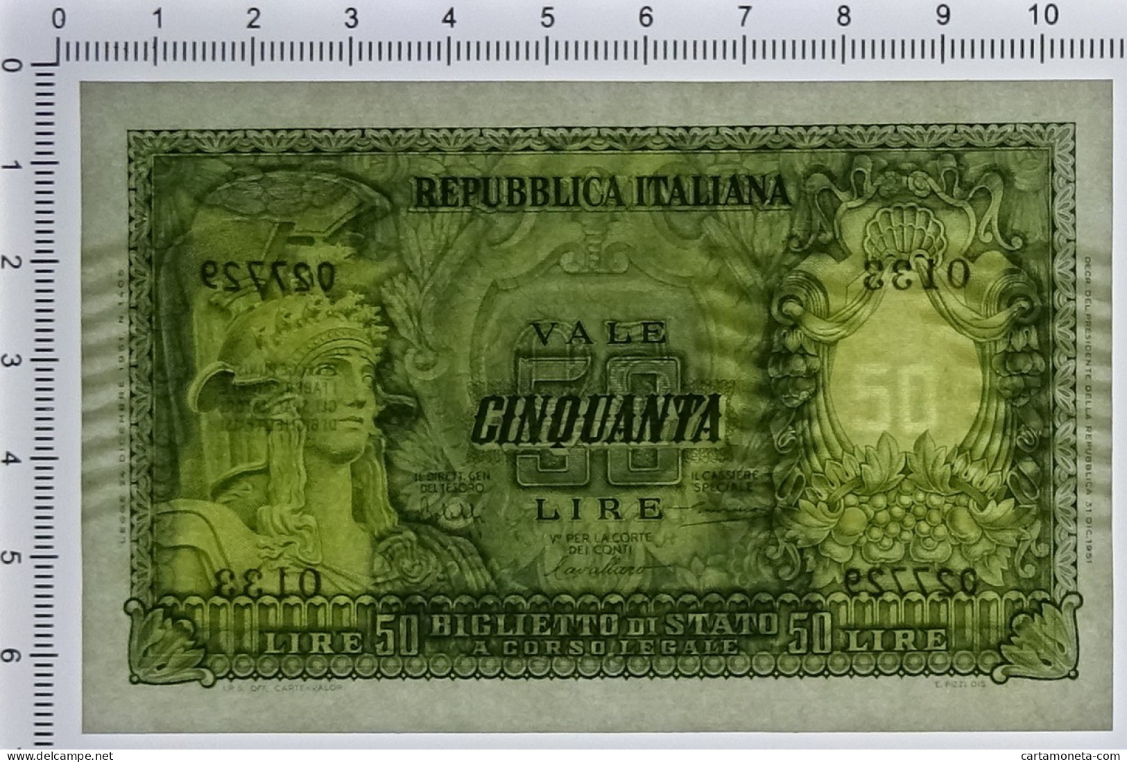 50 LIRE BIGLIETTO DI STATO ITALIA ELMATA BOLAFFI 31/12/1951 FDS-/FDS - Sonstige & Ohne Zuordnung