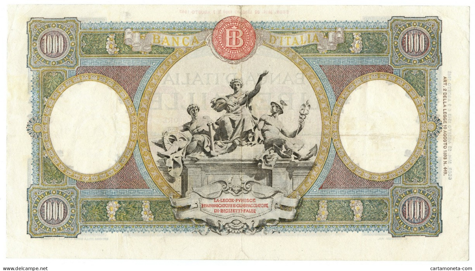 1000 LIRE CAPRANESI REPUBBLICHE MARINARE RETRO BI 23/08/1943 BB+ - Regno D'Italia – Other