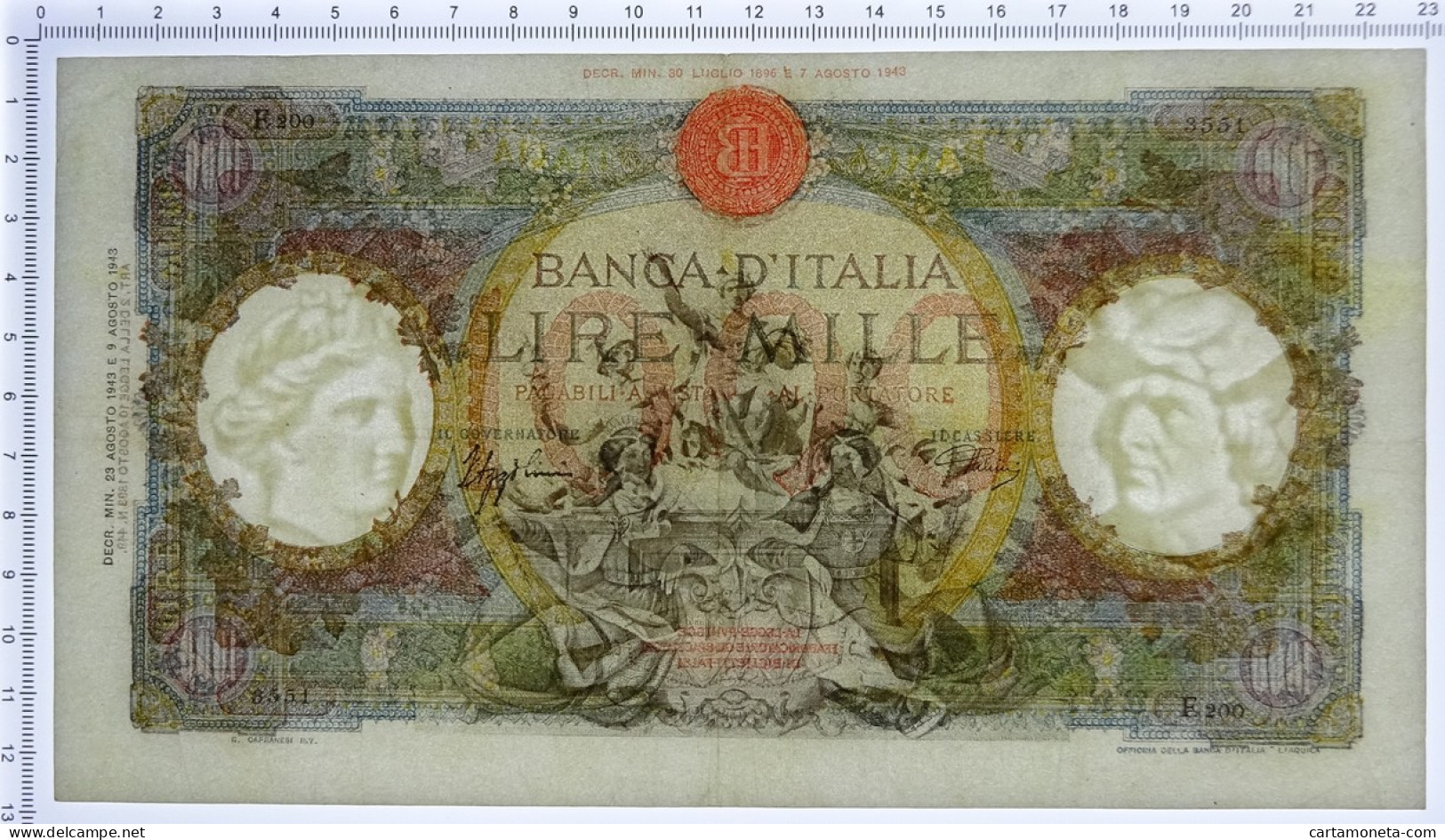 1000 LIRE CAPRANESI REPUBBLICHE MARINARE RETRO BI 23/08/1943 BB+ - Regno D'Italia – Other