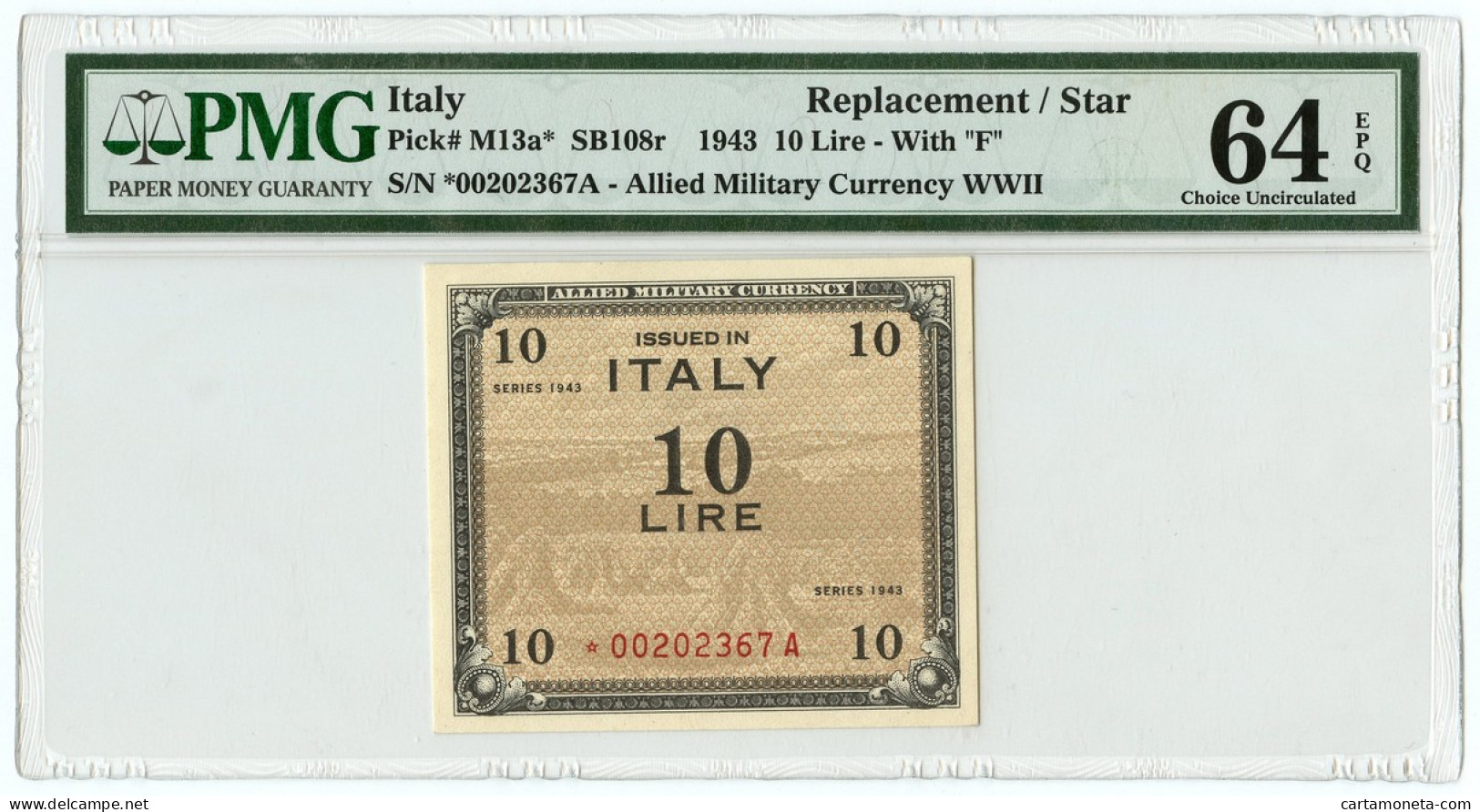 10 LIRE OCCUPAZIONE AMERICANA IN ITALIA MONOLINGUA ASTERISCO 1943 QFDS - 2. WK - Alliierte Besatzung