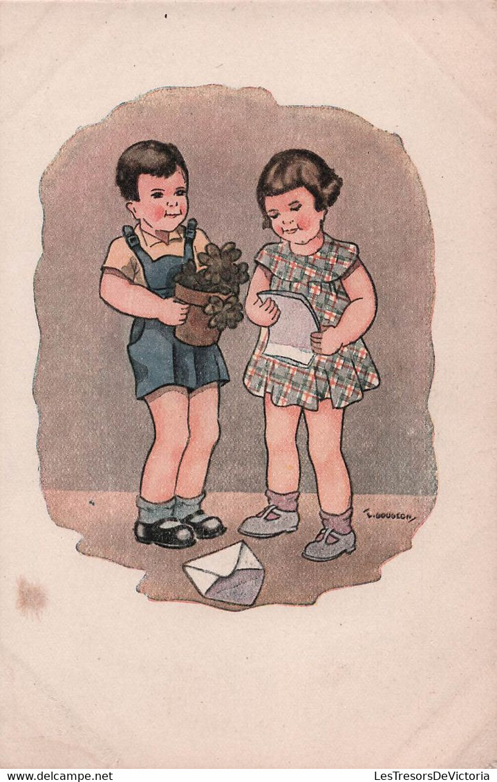 CPA Illustrateur - Gougeon - Petite Fille Et Son Petit Ami Pot De Fleurs Et Lettre - G H Paris - Gougeon