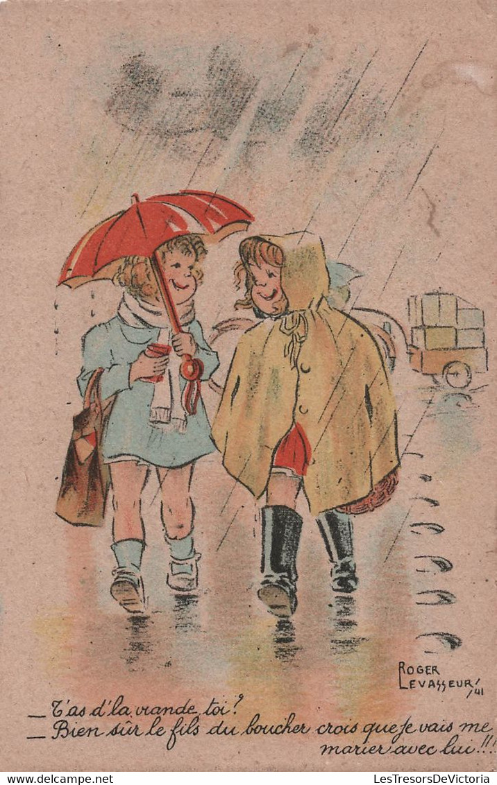 CPA Illustrateur - Roger Levasseur - Le Fils Du Boucher - Amies Sous La Pluie - Humour - R Hamel Paris - Levasseur, Roger