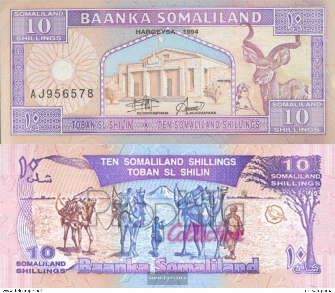 Somaliland Pick-number: 2a Uncirculated 1994 10 Shillings - Somalie