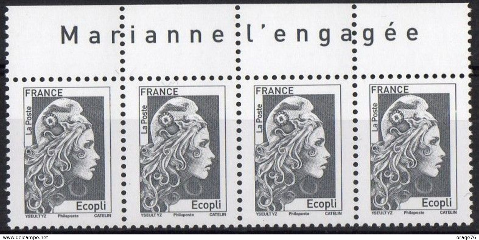 HAUT DE FEUILLE 4 TIMBRES MARIANNE "L'ENGAGÉE" TYPE 2  NOUVEAUTÉ 2021 AVEC "PHILAPOSTE" GOMMÉ FEUILLE DE 100 TTB - 2018-2023 Marianne L'Engagée