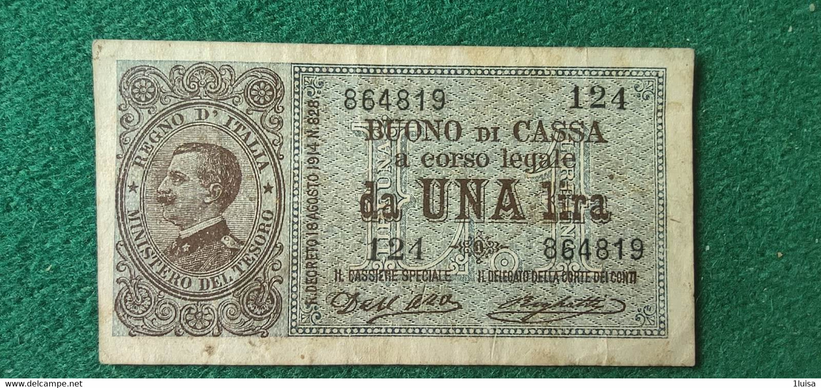 Italia  1 Lira 19/8/1914 - Italia – 1 Lira