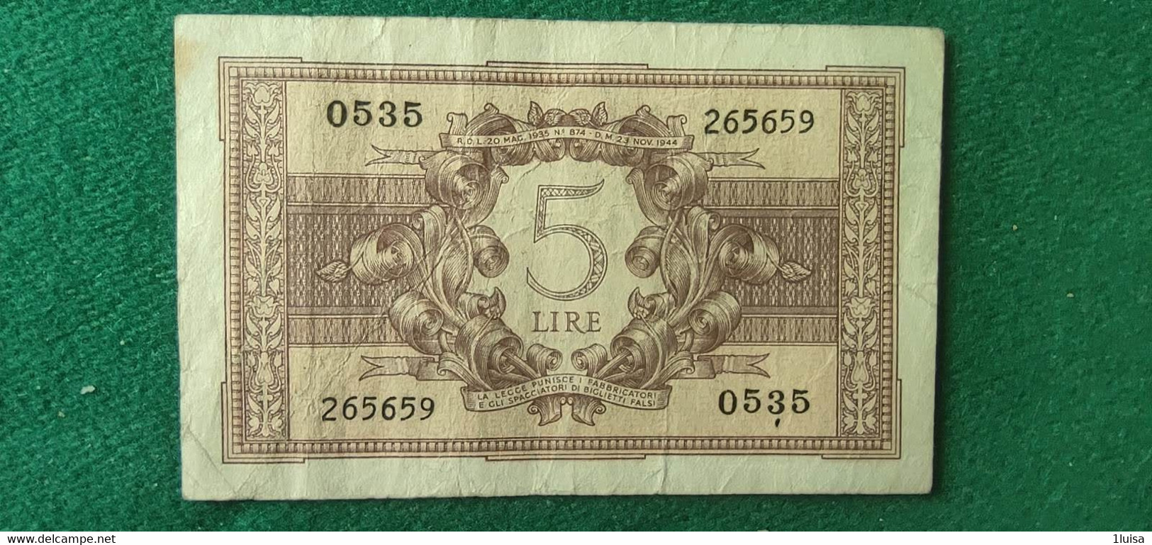 Italia  5 Lira 1944 - Italia – 5 Lire