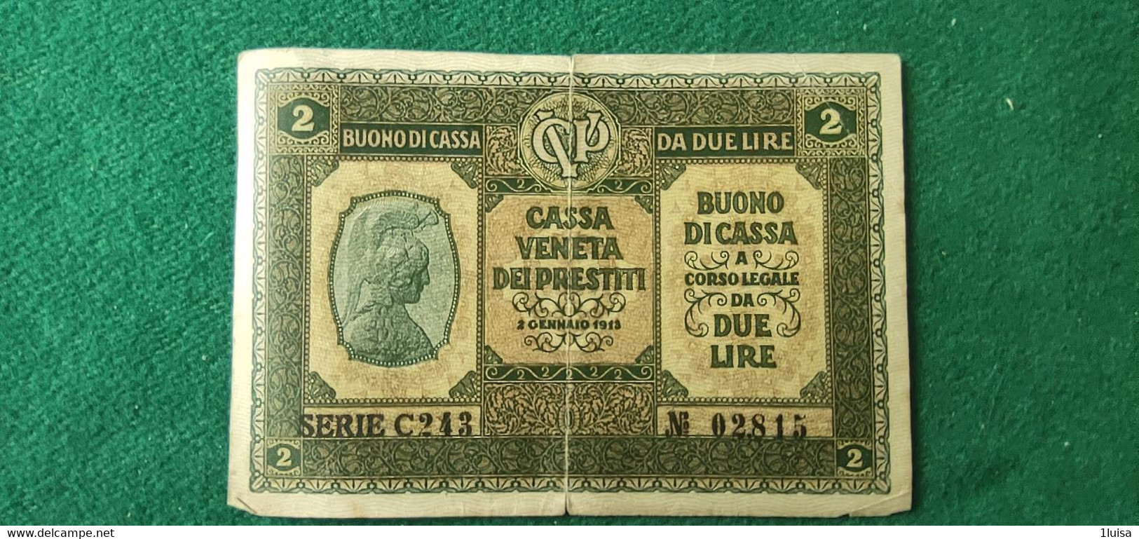 Italia Cassa Veneta 1918 2 Lire - Occupation Autrichienne De Venezia