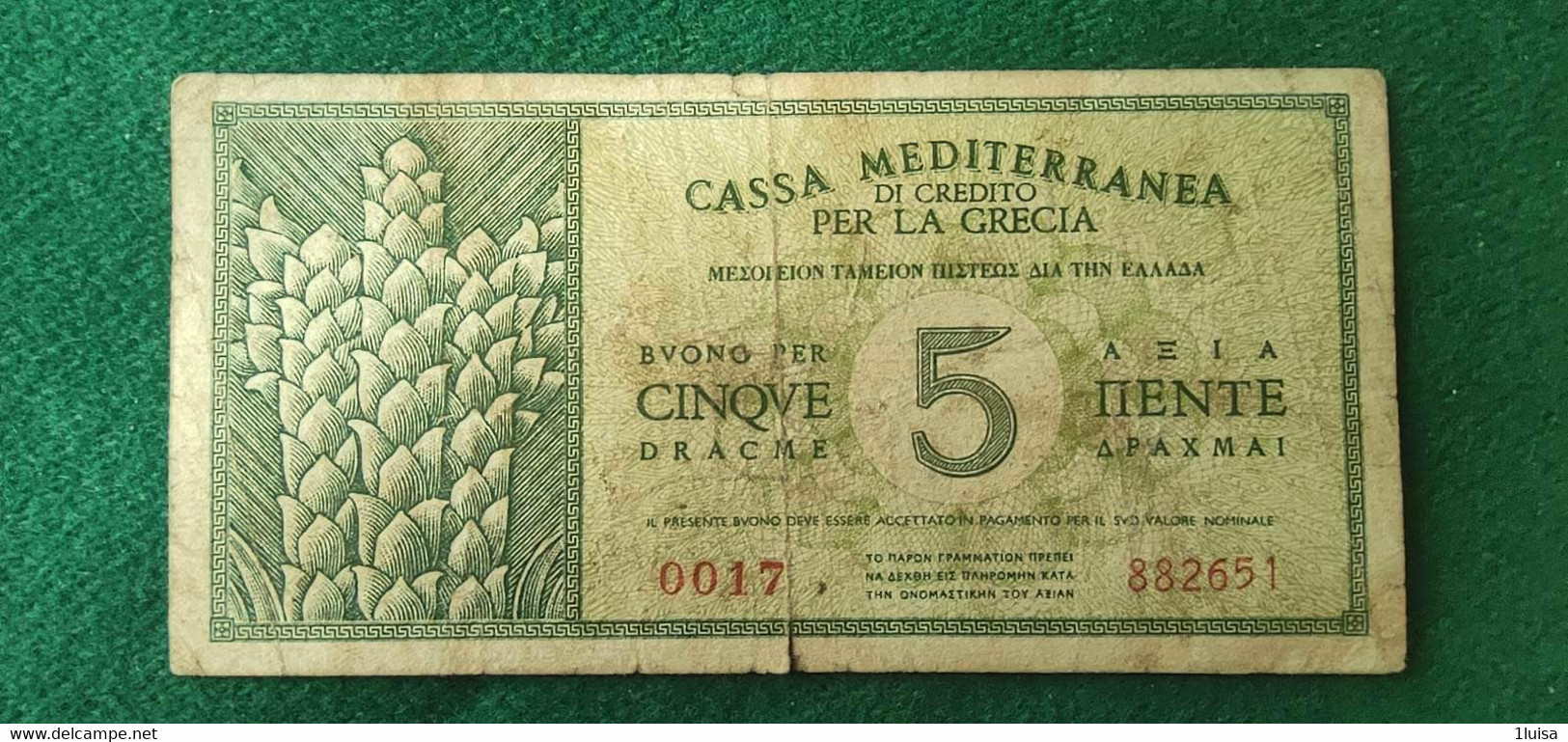 Casa Meditteranea 5 Dracme 1940 - Italienische Bes. Ägäis