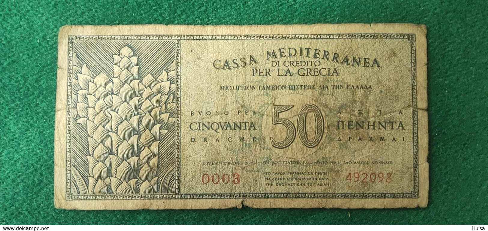 Casa Meditteranea 50 Dracme 1940 - Occupazione Italiana Egeo