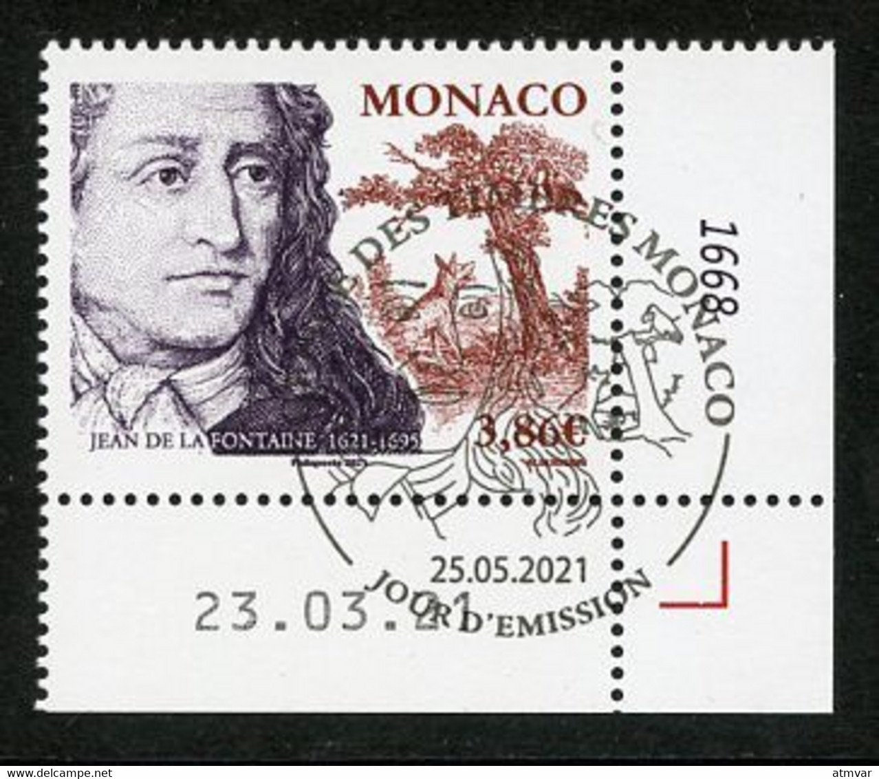 MONACO (2021) 400e Anniversaire Jean De La Fontaine (1621-1695), Contes Et Fables, Poete, Writer - Coin Daté - Oblitérés