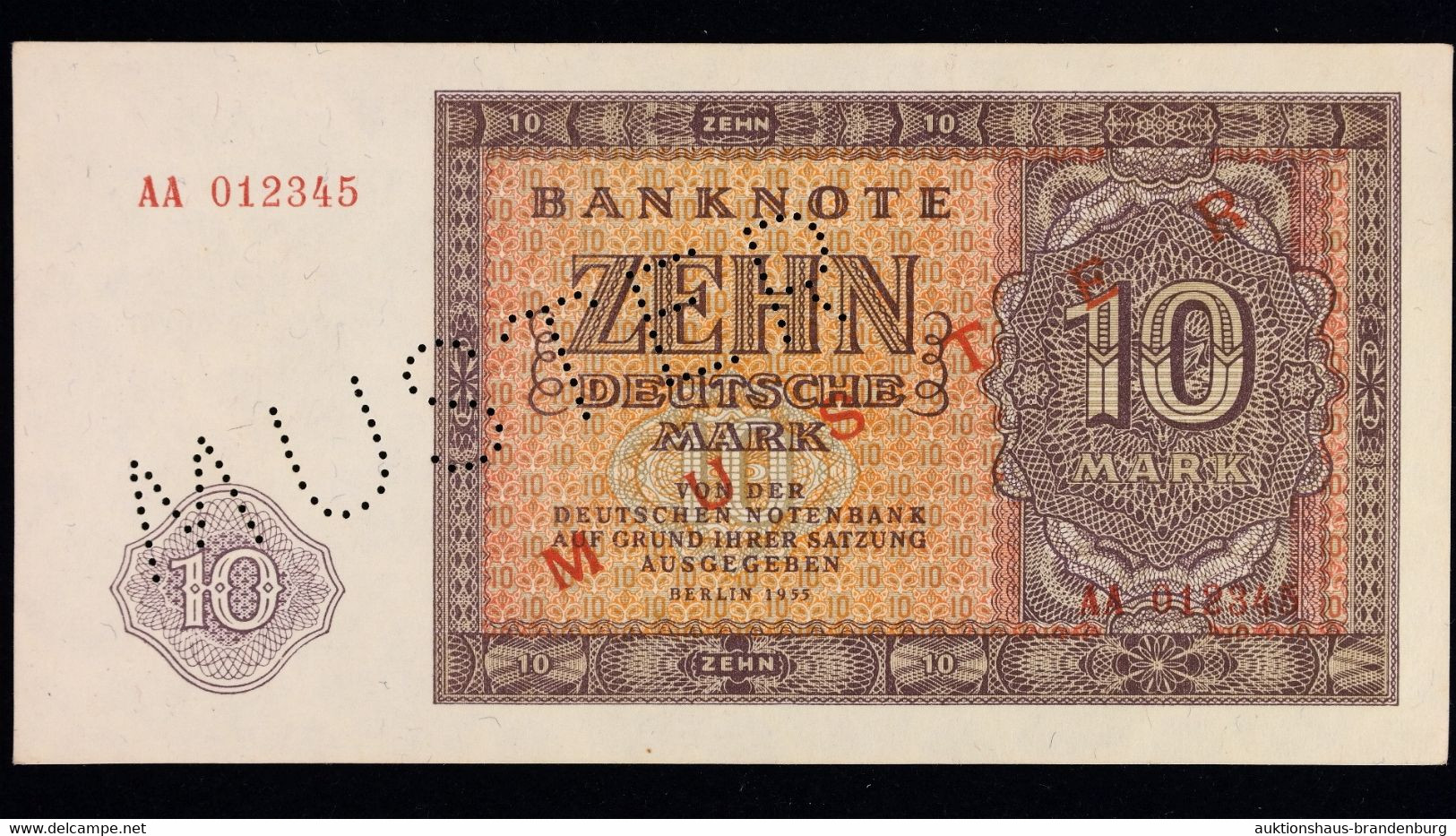 10 Und 20 Deutsche Mark Berlin DDR 1955 | MUSTERNOTEN | AA012345 + AA0123456 | DDR-12M1 + DDR-13M1 | Sehr Guter Zustand! - Sammlungen