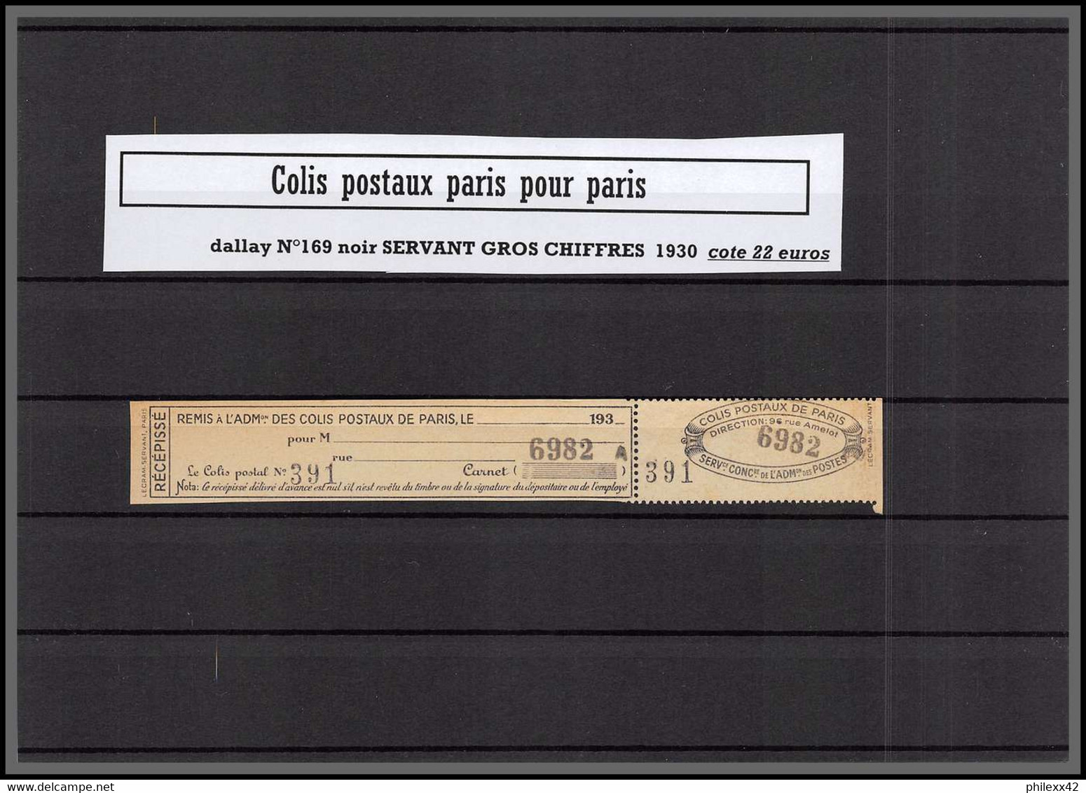 départ 1 euro Collection lot 1c - Colis postaux paris  cote + 700 euros dont bonnes valeurs tous differents 1890/1940