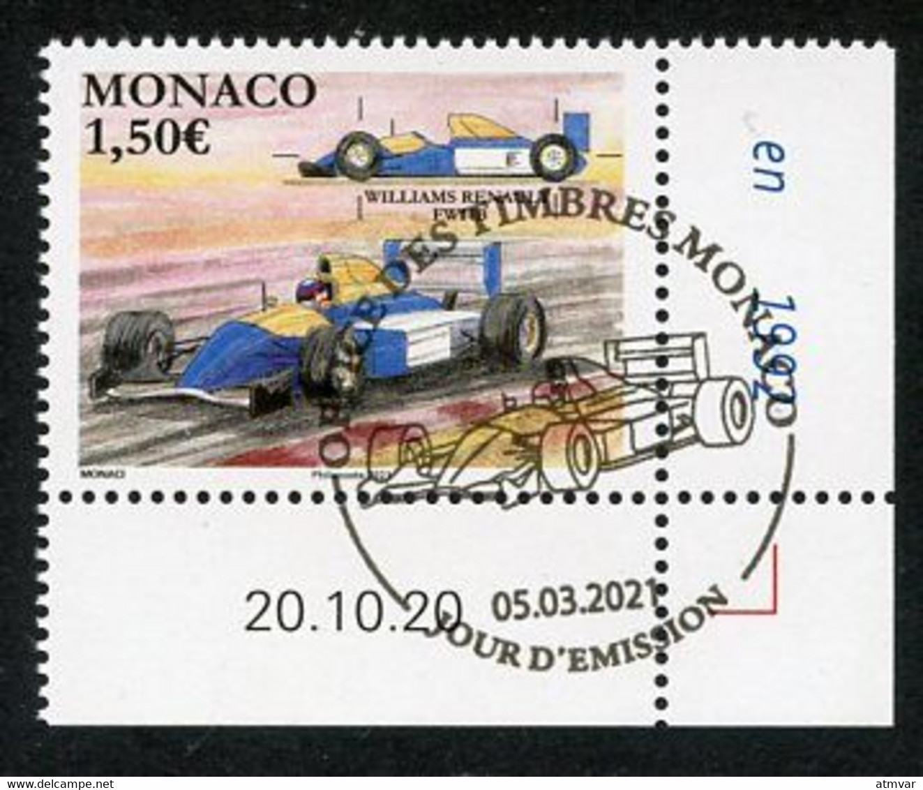 MONACO (2021) Voitures Course Mythiques, Formula Formule 1, Williams Renault FW14B, Grand Prix - Coin Daté - Used Stamps