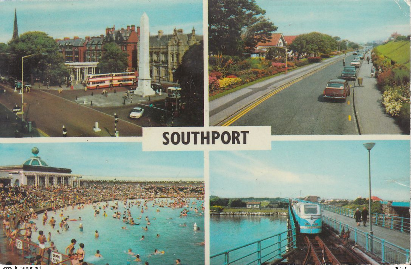 UK - Southport - Old Views - Bus - Cars - Train On The Bridge - Eisenbahn - Bath - Nice Stamp 1972 - Southport