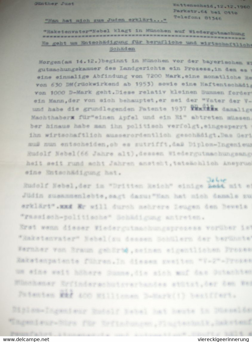 ! Interessante Mappe über 52 Seiten über Rudolf Nebel, Raumfahrt, V2, Raketen, Rocket Space History - Autres & Non Classés