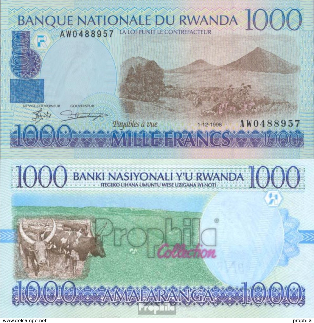 Ruanda Pick-Nr: 27b Bankfrisch 1998 1.000 Francs - Ruanda