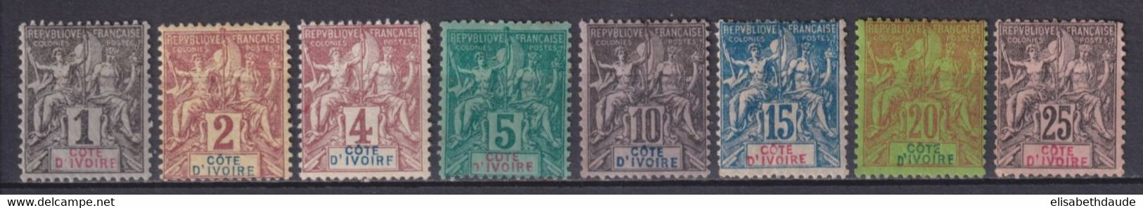 COTE D'IVOIRE - 1892 - GROUPE - YVERT N° 1/8 * MH - COTE = 150 EUR. - - Unused Stamps