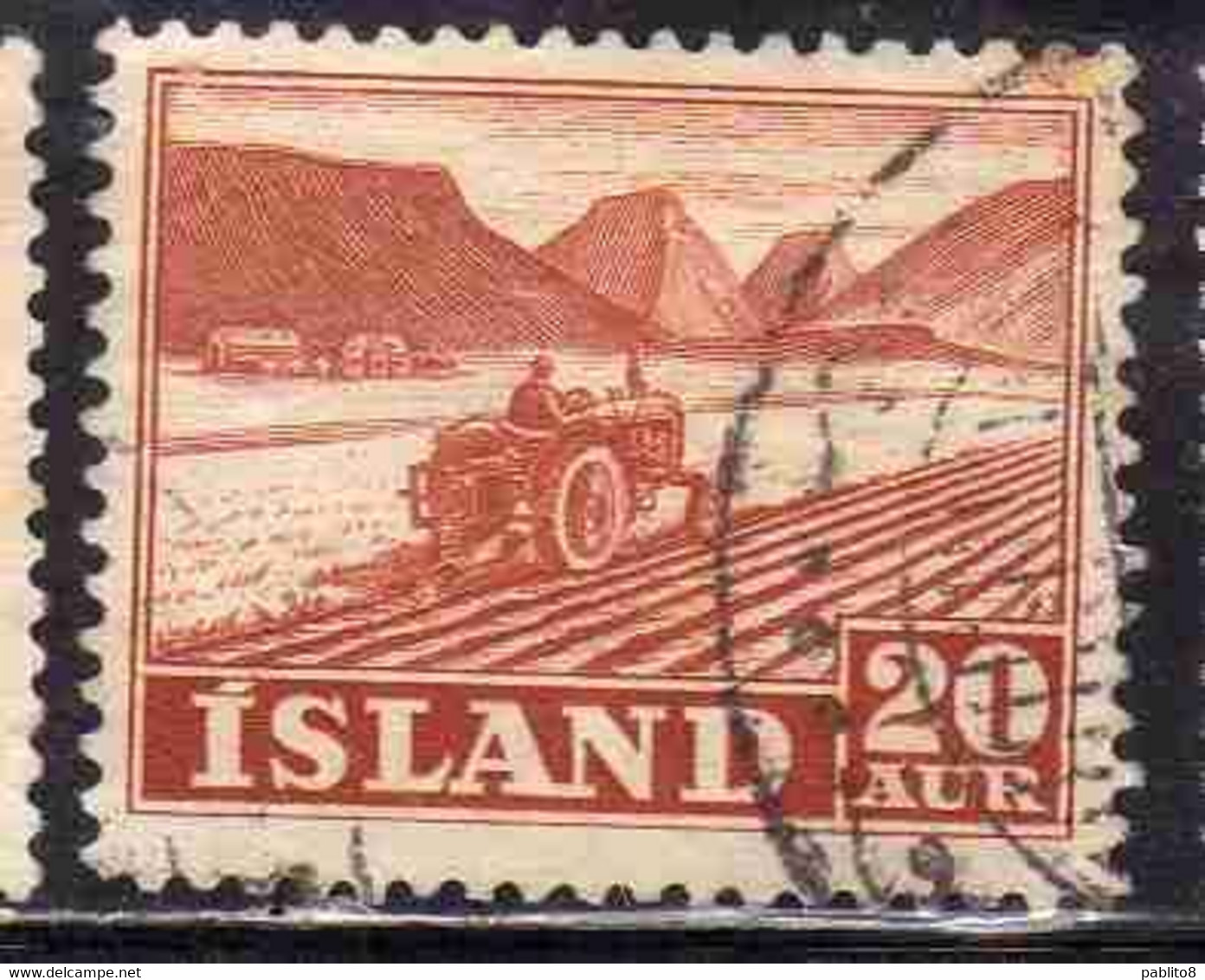 ISLANDA ICELAND ISLANDE 1950 1954 TRACTOR PLOWING 20a USED USATO OBLITERE' - Oblitérés