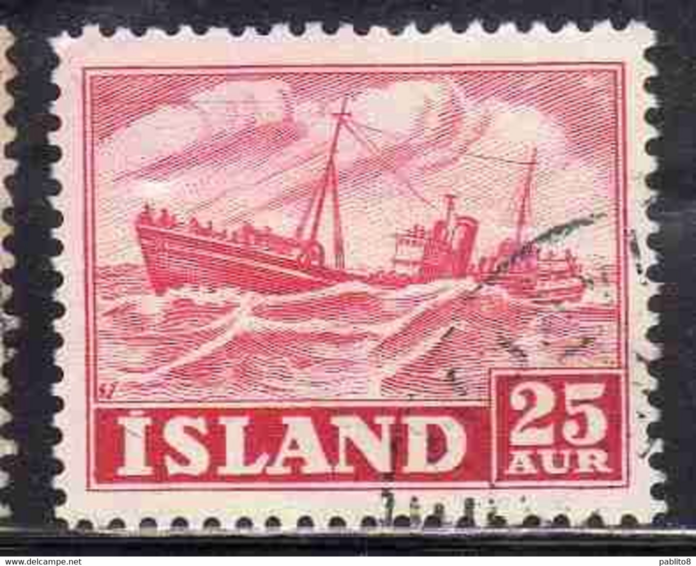ISLANDA ICELAND ISLANDE 1950 1954 TRAWLER 25a USED USATO OBLITERE' - Oblitérés